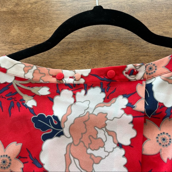 ZARA BASIC Women’s Blouse. Kimono Sleeve/Split Back. Size XS. Red Floral. - Picture 7 of 8